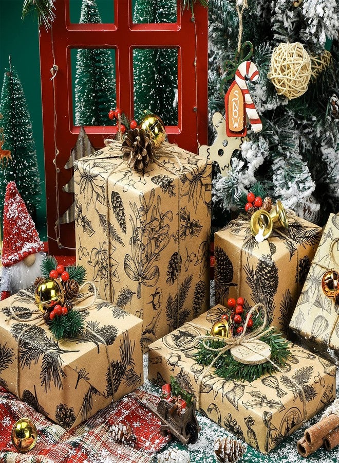 MAYPLUSS Kraft Christmas Wrapping Paper Roll - 3 Mini Roll -17in x120in Per roll,Kraft Vintage Wrapping Paper,Rustic Print for Party,Birthday,Baby Shower,Natural Paper Roll Design (42.3 sqft) - Image 4